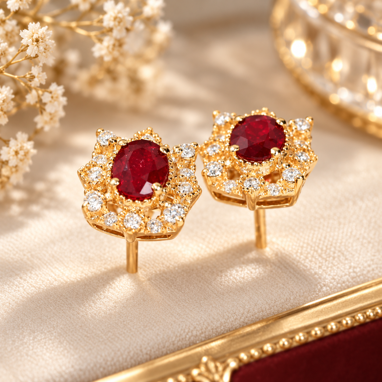 Ruby Diamond Stud Earrings